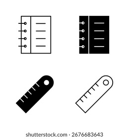 Notebook and Ruler Icons – Education and Design Symbol in Solid and Line Style