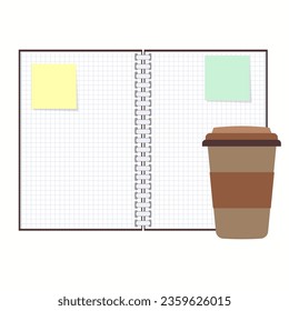 Notebook school with coffee vector illustration