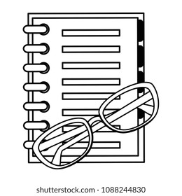 notebook school with glasses
