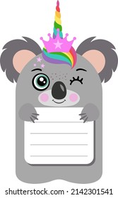 Notebook and school label of cute koala unicorn sticker
