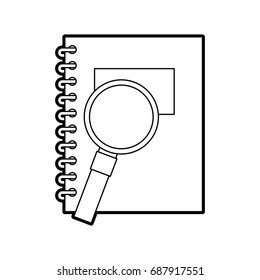 notebook school with magnifying glass