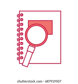 notebook school with magnifying glass