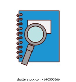 notebook school with magnifying glass