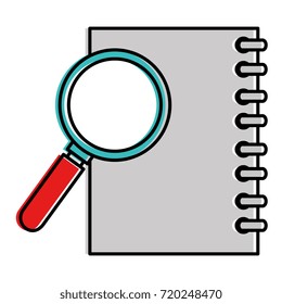 notebook school with magnifying glass