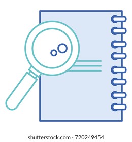 notebook school with magnifying glass
