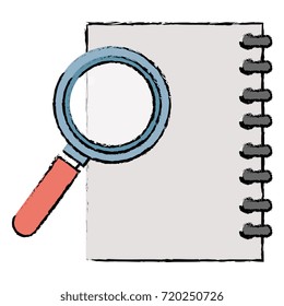 notebook school with magnifying glass