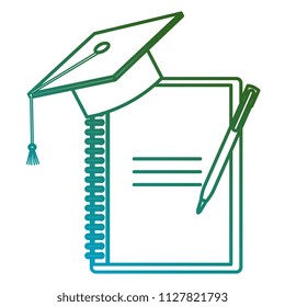 notebook school with pencil and graduation hat