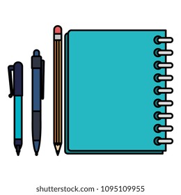 notebook school with pencil and pens