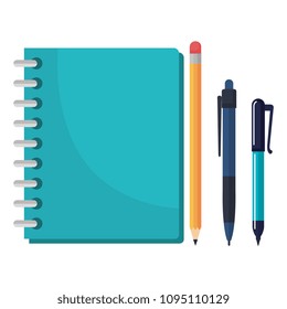 notebook school with pencil and pens