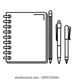 notebook school with pencil and pens