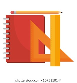 notebook school with pencil and rules
