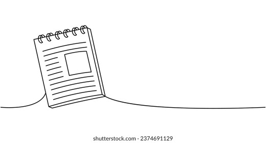 Notebook, Schule bietet eine Linie kontinuierliche Zeichnung. Zurück zur Schule fortlaufende 1-zeilige Illustration. Lineare Vektorgrafik minimalistisch.