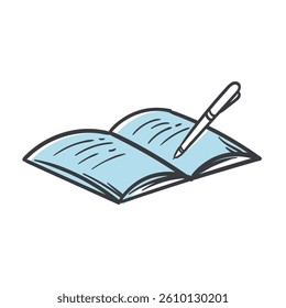 Notebook. School supplies. Vector Hand Drawn Illustration Isolated on White Background for Icon, Sticker, Print
