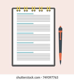 Notebook with screw attachment, diary for entries. Diary for business or school notebook. Vector flat illustration isolated on background.
