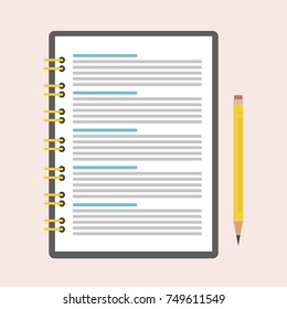 Notebook with screw attachment, diary for entries. Diary for business or school notebook. Vector flat illustration isolated on background.
