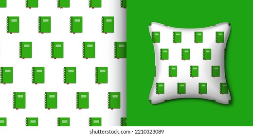 Notebook seamless pattern with pillow. Vector illustration
