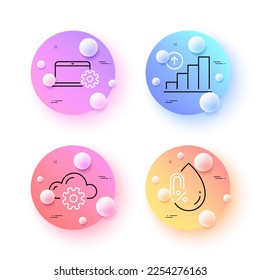 Notebook service, No alcohol and Cloud computing minimal line icons. 3d spheres or balls buttons. Graph chart icons. For web, application, printing. Vector