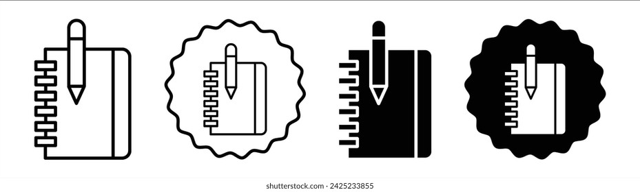 Notebook set in black and white color. Notebook simple flat icon vector