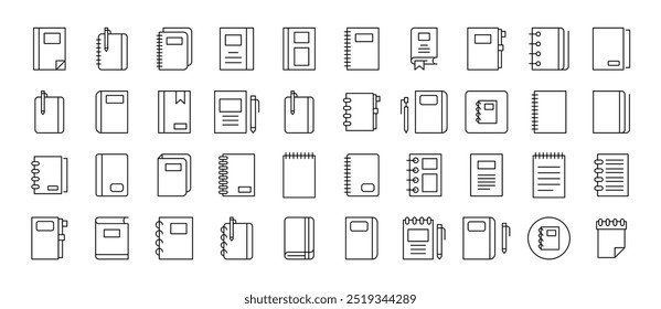 Notebook Set of Thin Icons. Editable Stroke. Suitable for Web Sites, Books, Cards, Apps