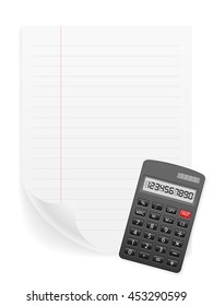 Notebook sheet and calculator on a white background.