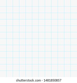 Notebook sheet in checkered. Pattern with net on white background. Graph paper template. Blank sheet of a school notebook in the cell. Grid blue. Seamless texture. Vector illustration