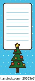 Notebook sheet with Christmas tree. Vector template for banner,note, sticker, label, tag.Colorful illustration in flat style.