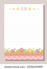 Notebook sheet concept. Paper with flowers and inscription to do. Goal setting, leadership and motivation, workflow planning and organization. Cartoon flat vector illustration