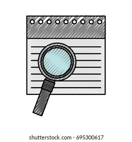 notebook sheet with magnifying glass