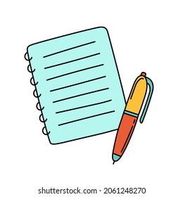 Notebook sheet with pen sketch. Podcast item. Hand drawn vector icon