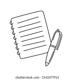 Notebook sheet with pen sketch. Podcast item. Editable outline. Hand drawn black and white vector icon