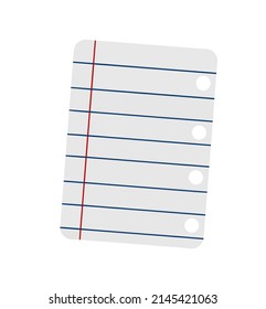 Notebook sheet. White blank page. Paper list from notepad. Flat cartoon icon