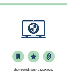 Notebook with shield. Laptop protection vector icon.