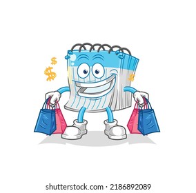 das Notebook-Maskottchen für den Einkauf. Cartoon-Vektorgrafik