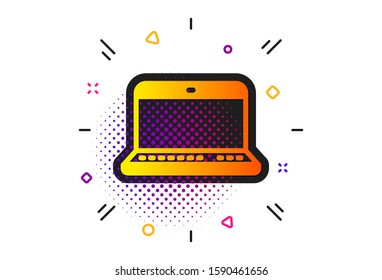Notebook sign. Halftone circles pattern. Laptop computer icon. Portable personal computer symbol. Classic flat notebook icon. Vector