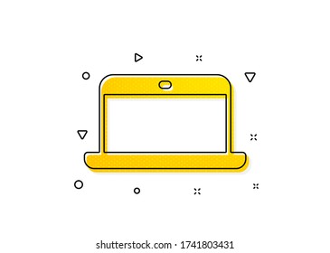 Notebook sign. Laptop computer icon. Portable personal computer symbol. Yellow circles pattern. Classic laptop icon. Geometric elements. Vector
