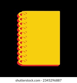 Notebook simple sign. 3D Extruded Yellow Icon with Red Sides a Black background. Illustration.