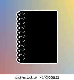 Notebook simple sign. Black icon in white shell at pastel color background. Illustration.