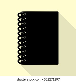 Notebook simple sign. Black icon with flat style shadow path on cream background.