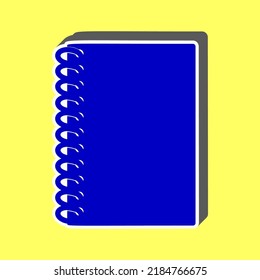 Notebook simple sign. Blue Icon with white stroke in 3d at yellow Background. Illustration.