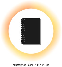 Notebook simple sign. Dark icon with shadow on the glowing circle button. Illustration.