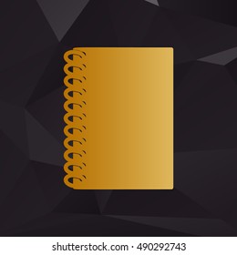 Notebook simple sign. Golden style on background with polygons.