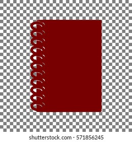 Notebook simple sign. Maroon icon on transparent background.