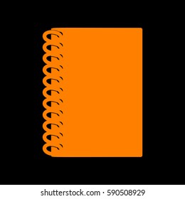 Notebook simple sign. Orange icon on black background.