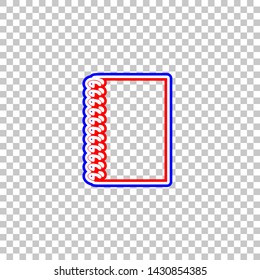 Notebook simple sign. Red, white and contour icon at transparent background. Illustration.