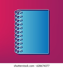 Notebook simple sign. Vector. Blue 3d printed icon on magenta background.