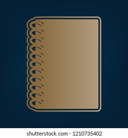 Notebook simple sign. Vector. Golden icon and border at dark cyan background.