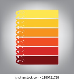 Notebook simple sign. Vector. Horizontally sliced icon with colors from sunny gradient in gray background.