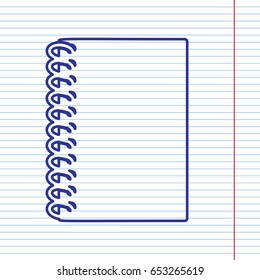 Notebook simple sign. Vector. Navy line icon on notebook paper as background with red line for field.