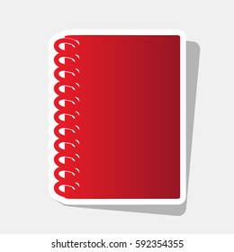 Notebook simple sign. Vector. New year reddish icon with outside stroke and gray shadow on light gray background.