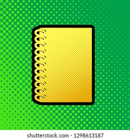 Notebook simple sign. Vector. Pop art orange to yellow dots-gradient icon with black contour at greenish background.